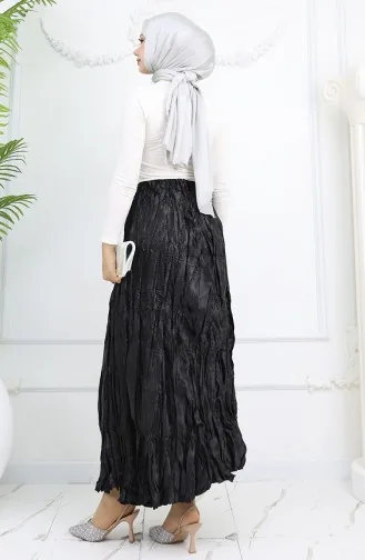 تنورة ساتان بخصر مطاطي 0048-05 أسود 0048-05