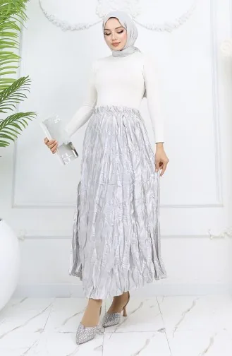 Elastic Waist Satin Skirt 0048-06 Light Gray 0048-06