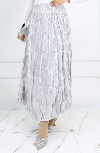 Elastic Waist Satin Skirt 0048-06 Light Gray 0048-06