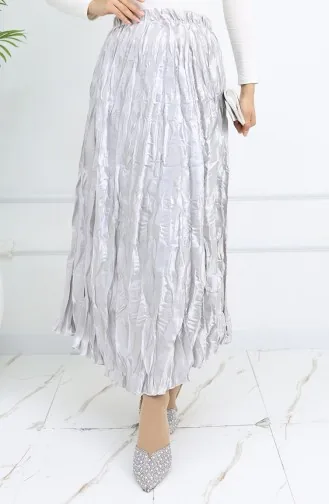 Elastic Waist Satin Skirt 0048-06 Light Gray 0048-06