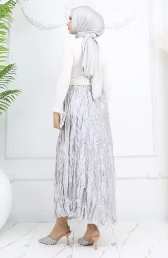 Elastic Waist Satin Skirt 0048-06 Light Gray 0048-06