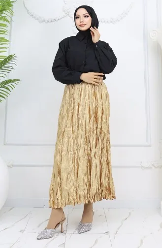 Elastic Waist Satin Skirt 0048-07 Yellow 0048-07