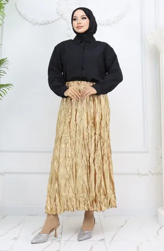 Elastic Waist Satin Skirt 0048-07 Yellow 0048-07