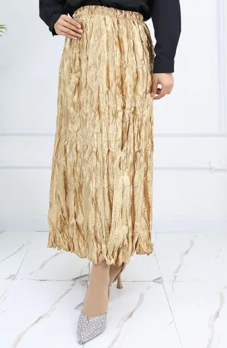 Elastic Waist Satin Skirt 0048-07 Yellow 0048-07