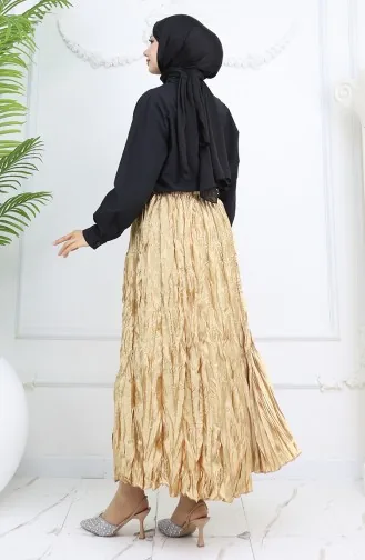 Elastic Waist Satin Skirt 0048-07 Yellow 0048-07