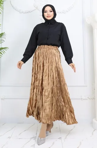 تنورة ساتان بخصر مطاطي 0048-08 لون خردل 0048-08