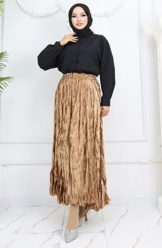 تنورة ساتان بخصر مطاطي 0048-08 لون خردل 0048-08