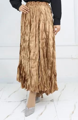 تنورة ساتان بخصر مطاطي 0048-08 لون خردل 0048-08