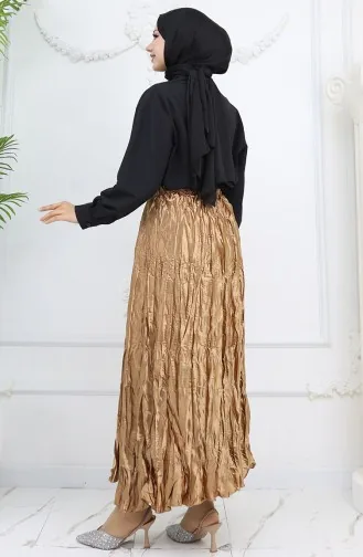 تنورة ساتان بخصر مطاطي 0048-08 لون خردل 0048-08