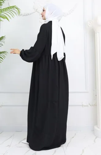 Aerobin Stoffen Jurk Met Knopen 0045-01 Zwart 0045-01