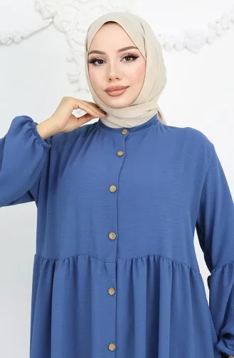 Aerobin Stoffen Jurk Met Knopen 0045-03 Indigo 0045-03