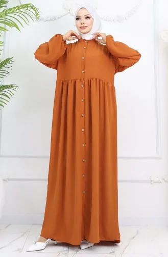 Aerobin Kumaş Boydan Düğmeli Elbise 0045-04 Kiremit