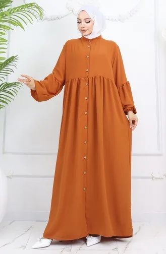 Aerobin Kumaş Boydan Düğmeli Elbise 0045-04 Kiremit