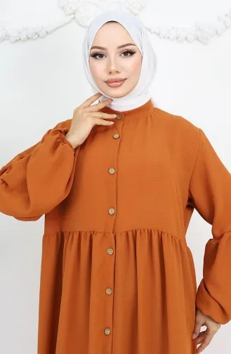 Aerobin Kumaş Boydan Düğmeli Elbise 0045-04 Kiremit