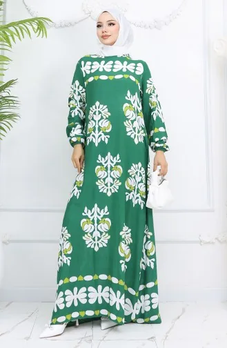 Viscose Stof Elastische Mouw Patroon Jurk 0046-01 Groen 0046-01