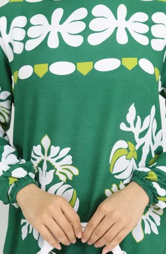 Viscose Stof Elastische Mouw Patroon Jurk 0046-01 Groen 0046-01