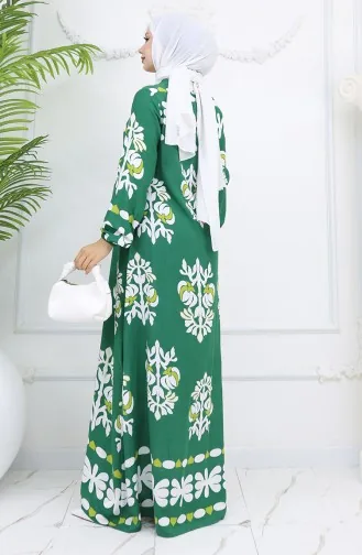 Viscose Stof Elastische Mouw Patroon Jurk 0046-01 Groen 0046-01