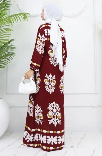 Viscose Stof Elastische Mouw Patroon Jurk 0046-02 Claret Red 0046-02