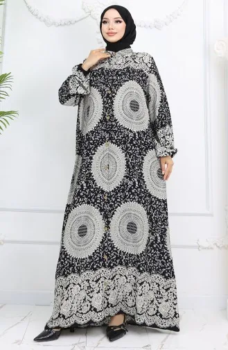 Viscose Stof Geknoopte Jurk Met Patroon 0047-01 Zwart 0047-01