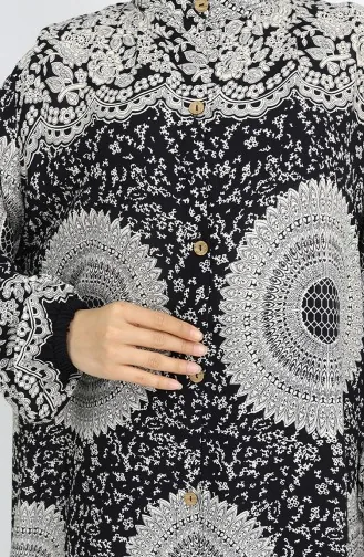 Viscose Stof Geknoopte Jurk Met Patroon 0047-01 Zwart 0047-01