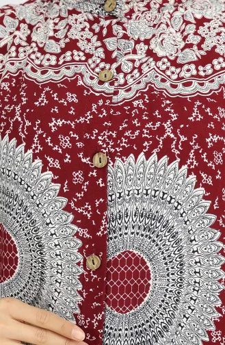 Viscose Fabric Buttoned Patterned Dress 0047-04 Claret Red 0047-04