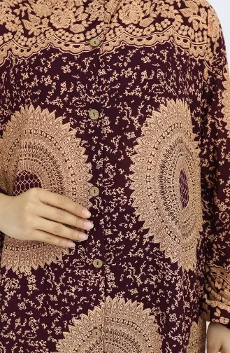 Viskon Kumaş Boydan Düğmeli Desenli Elbise 0047-06 Mürdüm