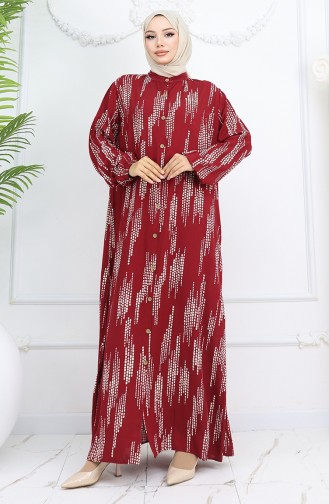 Viskon Kumaş Boydan Düğmeli Elbise 0049-01 Bordo