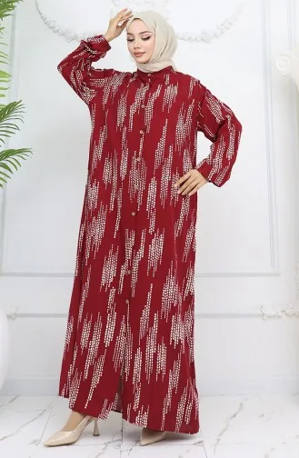 Viskon Kumaş Boydan Düğmeli Elbise 0049-01 Bordo