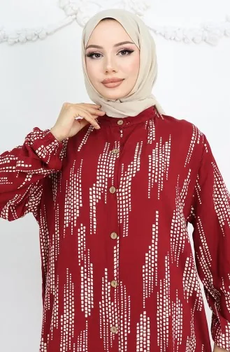 Viskon Kumaş Boydan Düğmeli Elbise 0049-01 Bordo