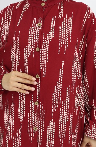 Viskon Kumaş Boydan Düğmeli Elbise 0049-01 Bordo