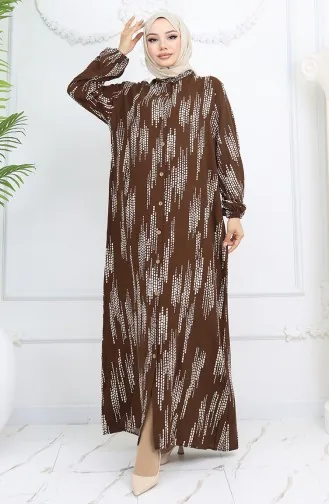 Viskon Kumaş Boydan Düğmeli Elbise 0049-02 Kahverengi