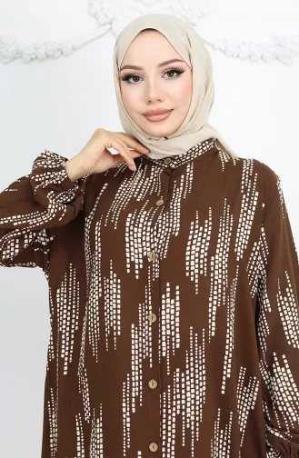 Viskon Kumaş Boydan Düğmeli Elbise 0049-02 Kahverengi