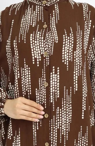 Viskon Kumaş Boydan Düğmeli Elbise 0049-02 Kahverengi