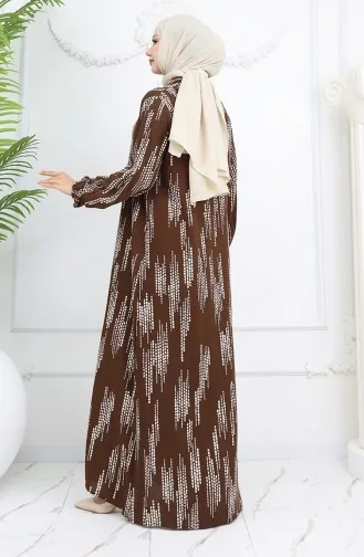 Viskon Kumaş Boydan Düğmeli Elbise 0049-02 Kahverengi