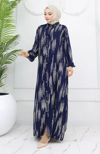 Viskon Kumaş Boydan Düğmeli Elbise 0049-03 Lacivert