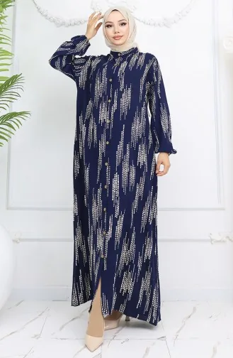 Viskon Kumaş Boydan Düğmeli Elbise 0049-03 Lacivert