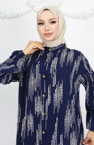 Viskon Kumaş Boydan Düğmeli Elbise 0049-03 Lacivert