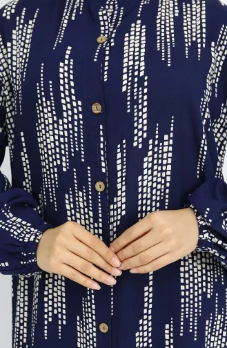 Viskon Kumaş Boydan Düğmeli Elbise 0049-03 Lacivert