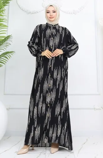 Viskon Kumaş Boydan Düğmeli Elbise 0049-04 Siyah