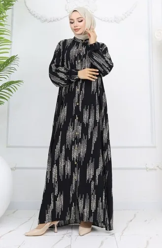 Viskon Kumaş Boydan Düğmeli Elbise 0049-04 Siyah