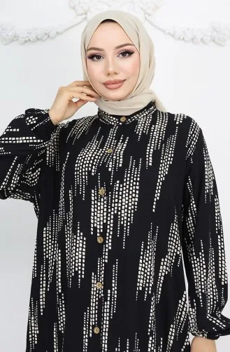 Viskon Kumaş Boydan Düğmeli Elbise 0049-04 Siyah