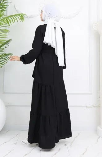 Sofia Leinenkleid Mit Elastischen Ärmeln Und Gürtel 2023-01 Schwarz 2023-01