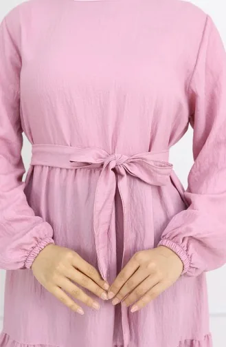 فستان صوفيا الكتاني بأكمام مرنة وحزام 2023-02 بودرة 2023-02