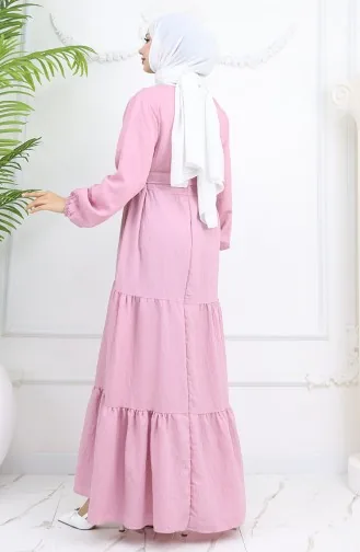 فستان صوفيا الكتاني بأكمام مرنة وحزام 2023-02 بودرة 2023-02