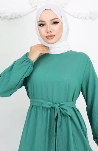 فستان صوفيا الكتاني بأكمام مرنة وحزام 2023-04 أخضر 2023-04