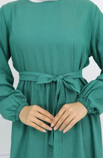 فستان صوفيا الكتاني بأكمام مرنة وحزام 2023-04 أخضر 2023-04