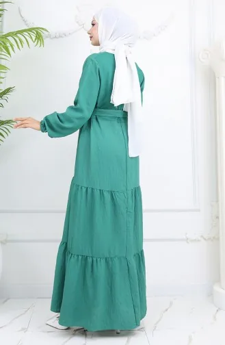 فستان صوفيا الكتاني بأكمام مرنة وحزام 2023-04 أخضر 2023-04