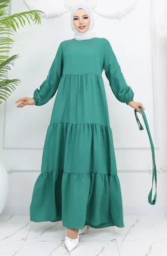 فستان صوفيا الكتاني بأكمام مرنة وحزام 2023-04 أخضر 2023-04
