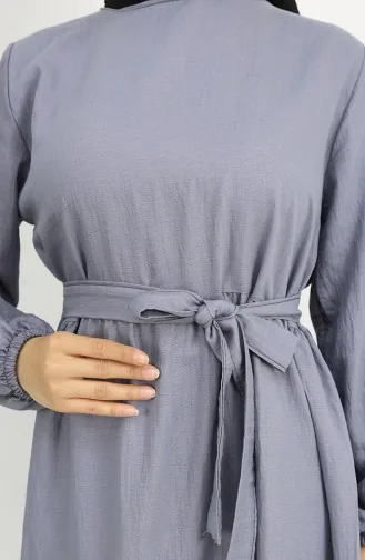 Sofia Leinenkleid Mit Elastischen Ärmeln Und Gürtel 2023-05 Grau 2023-05