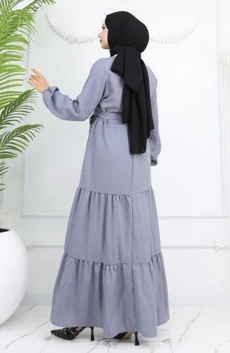 Sofia Leinenkleid Mit Elastischen Ärmeln Und Gürtel 2023-05 Grau 2023-05